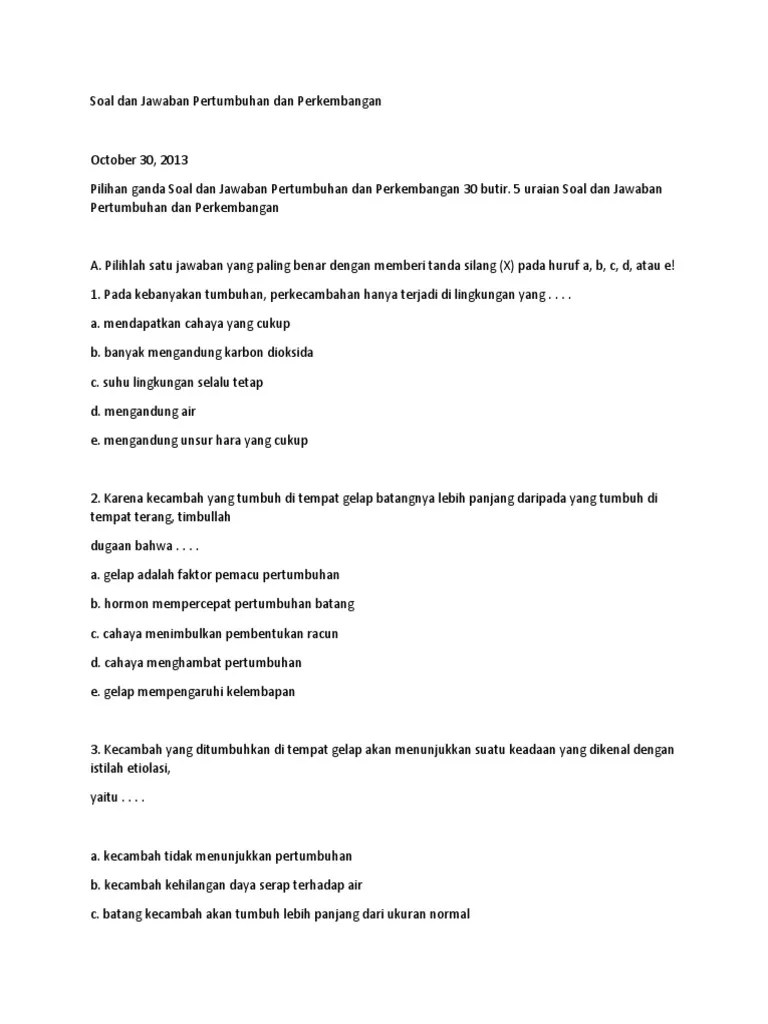 Soal Dan Jawaban Tentang Pertumbuhan Dan Perkembangan Kelas 12 - Kumpulan  Contoh Surat dan Soal Terlengkap