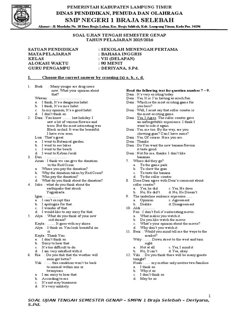 Get Soal Bahasa Inggris Kelas 8 Semester 1 Beserta Kunci Jawaban Gratis -  ID Aplikasi