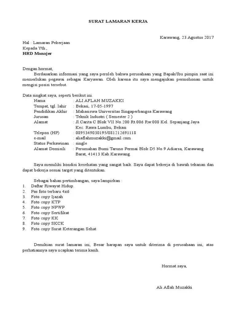 Contoh Surat Lamaran Pt Mie Sedap - Kumpulan Contoh Surat dan Soal  Terlengkap