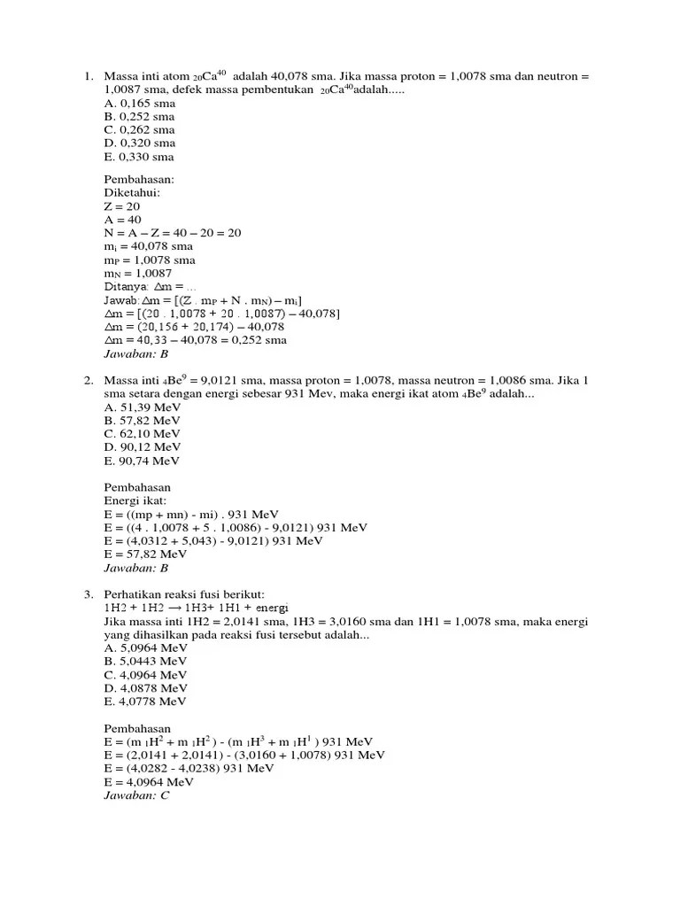 Soal Dan Jawaban Fisika Inti - Kumpulan Contoh Surat dan Soal Terlengkap