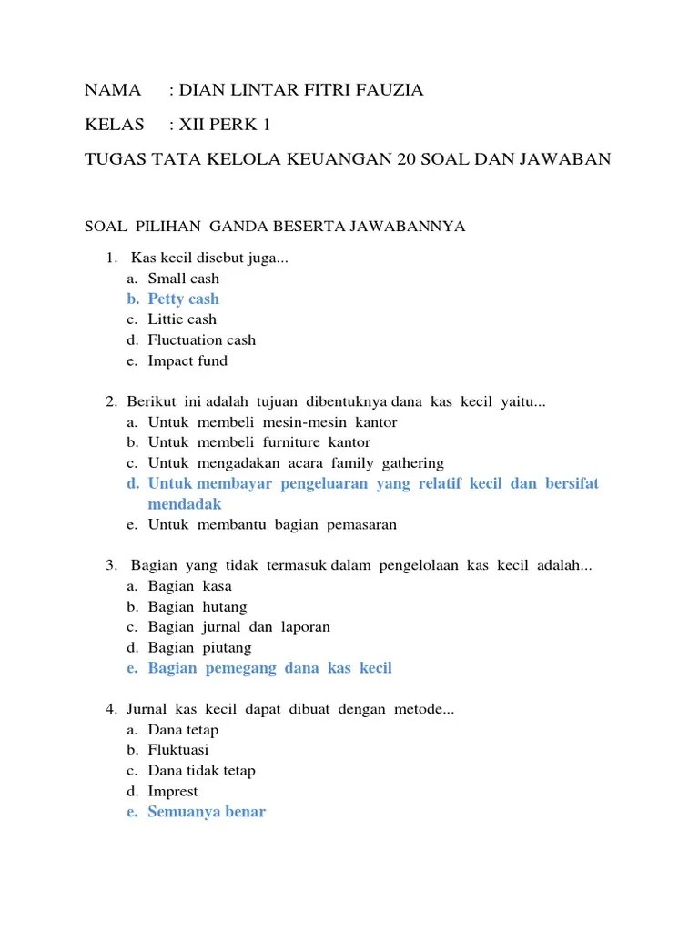 Soal Pilihan Ganda Kas Kecil Beserta Jawaban - Kumpulan Contoh Surat dan  Soal Terlengkap