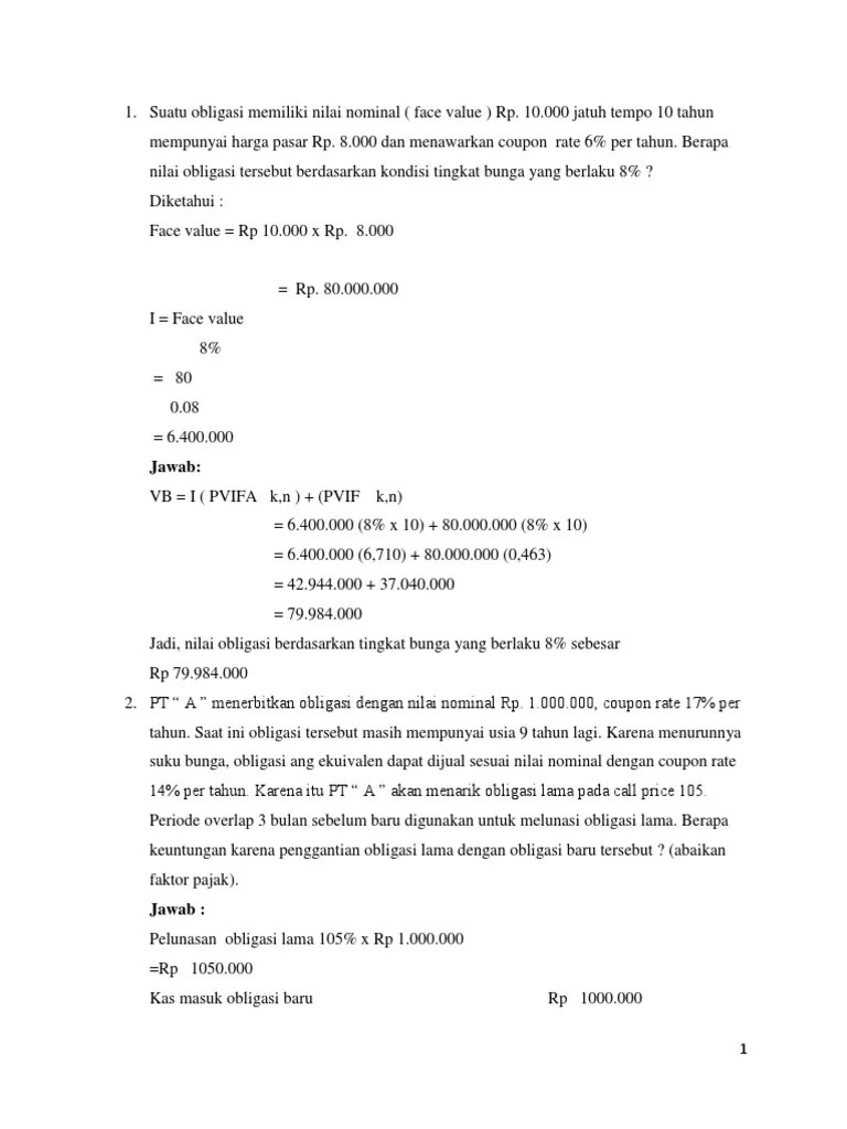 Contoh Soal Dan Jawaban Pelunasan Obligasi Sebelum Jatuh Tempo - Kumpulan  Contoh Surat dan Soal Terlengkap