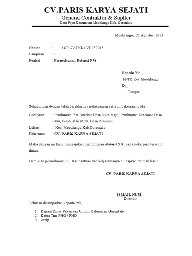 Contoh Surat Pernyataan Retensi - Kumpulan Contoh Surat dan Soal Terlengkap