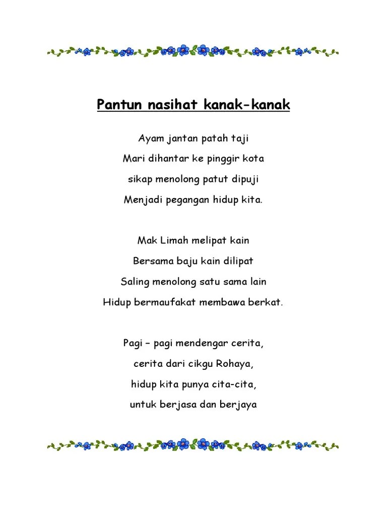Contoh Pantun Kanak Kanak 4 Baris