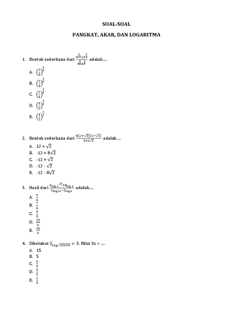 Contoh Soal Dan Jawaban Bentuk Pangkat Akar Dan Logaritma - Kumpulan Contoh  Surat dan Soal Terlengkap