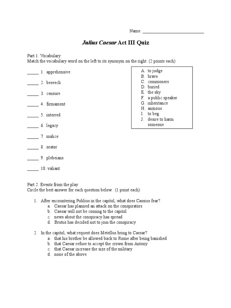 Julius Caesar, Act I Scene I Vocabulary List