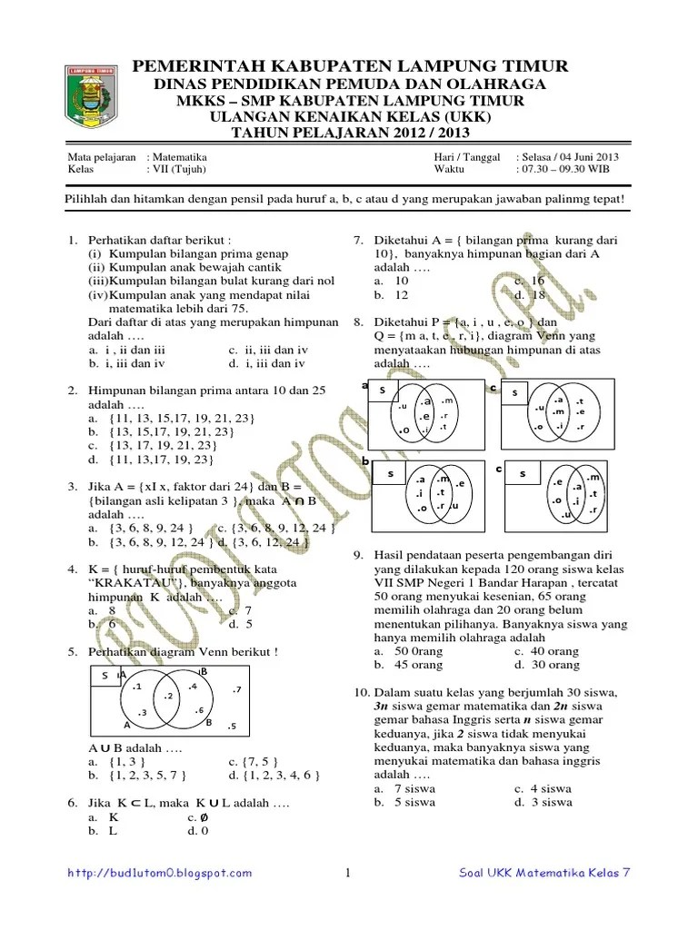 Soal Dan Jawaban Matematika Himpunan Kelas 7 - Kumpulan Contoh Surat dan  Soal Terlengkap