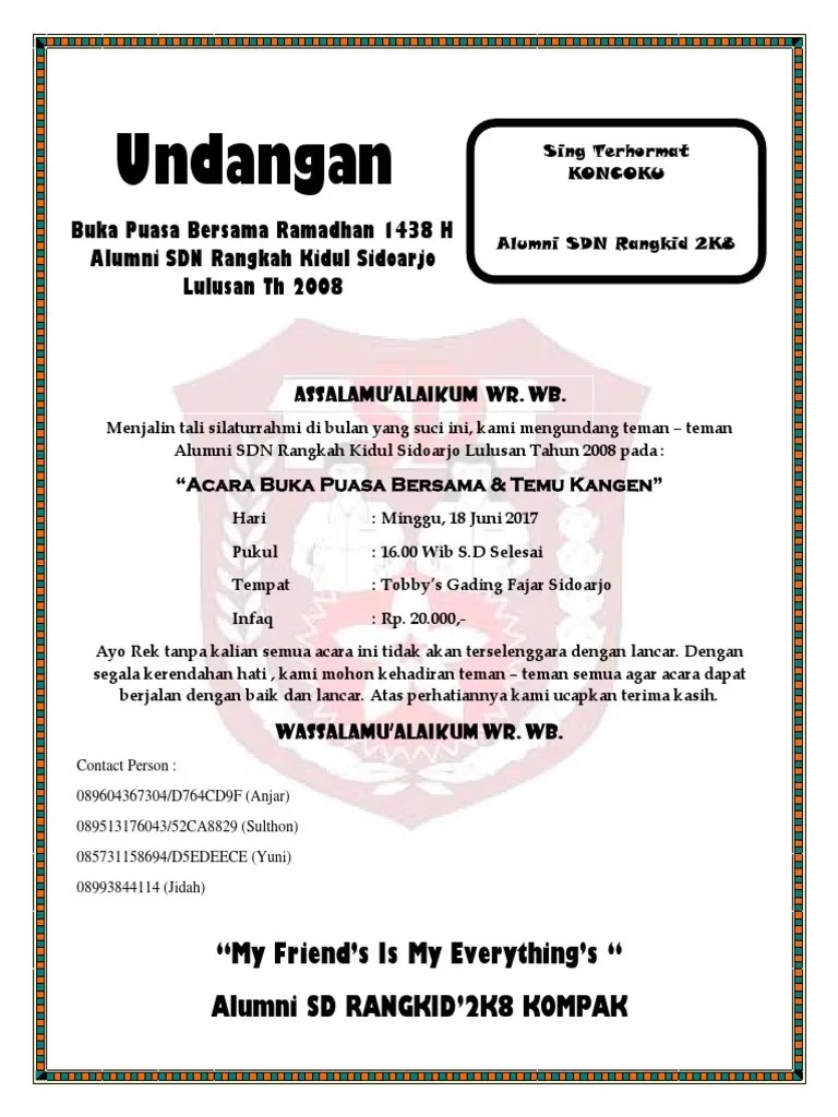 Kumpulan Contoh Undangan Buka Bersama Alumni Sd Terbaru - Informasi Masa  Kini