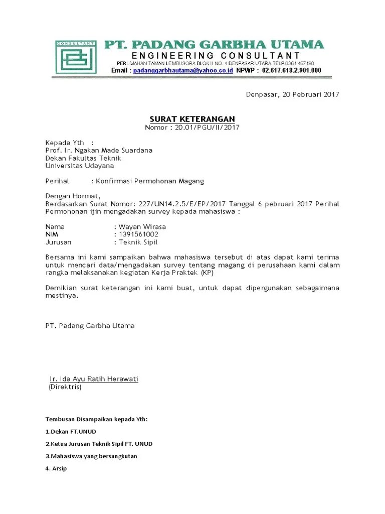Contoh Surat Balasan Penerimaan Mahasiswa Magang - Nusagates