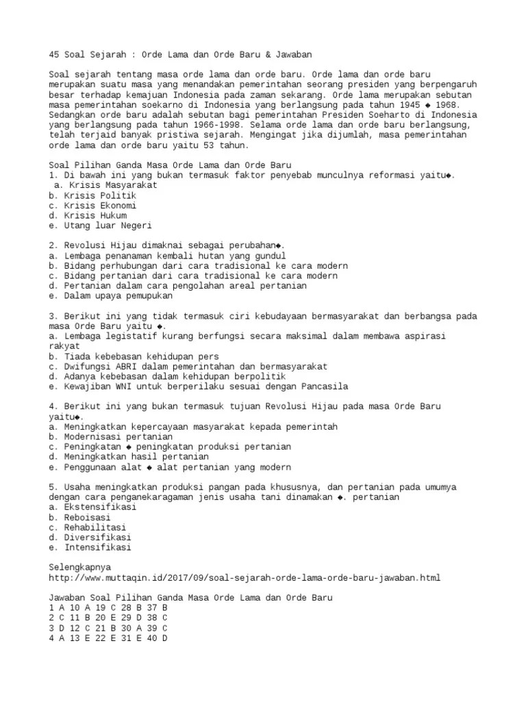 Soal Dan Jawaban Tentang Orde Baru Dan Reformasi - Kumpulan Contoh Surat  dan Soal Terlengkap