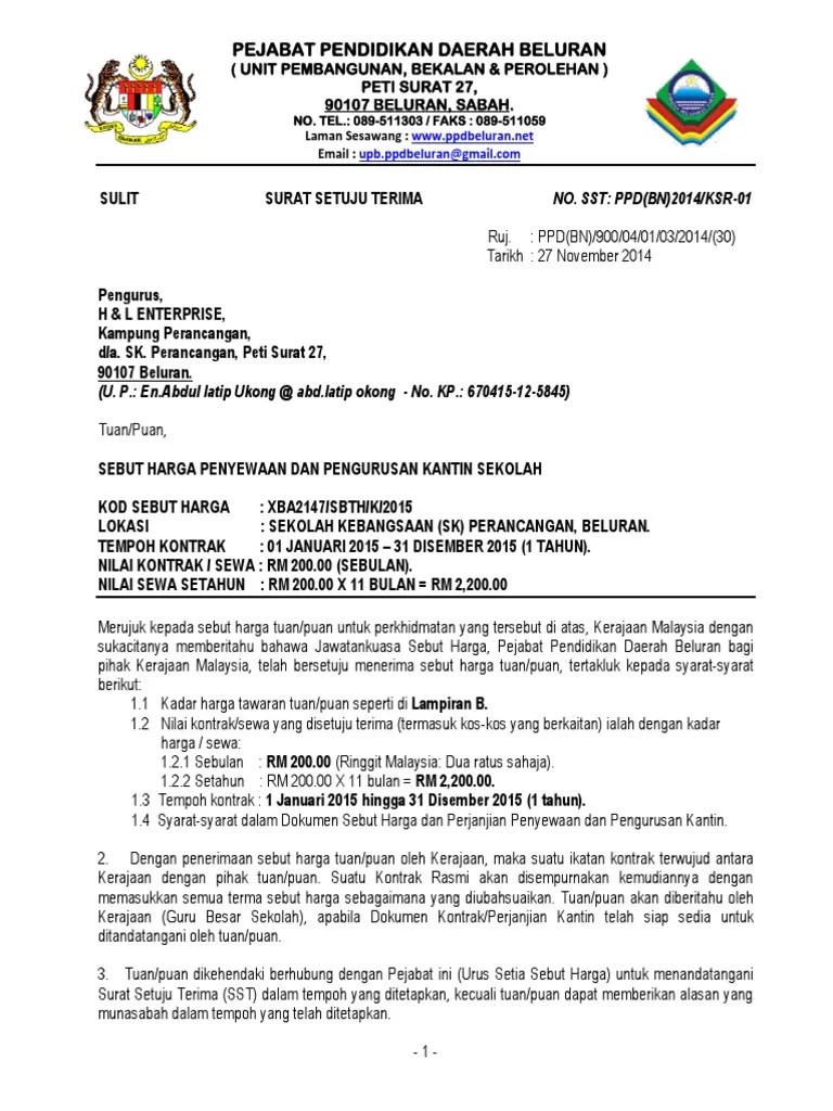 • perkhidmatan pos dan kurier. 17 Contoh Surat Setuju Terima Sebutharga Bekalan