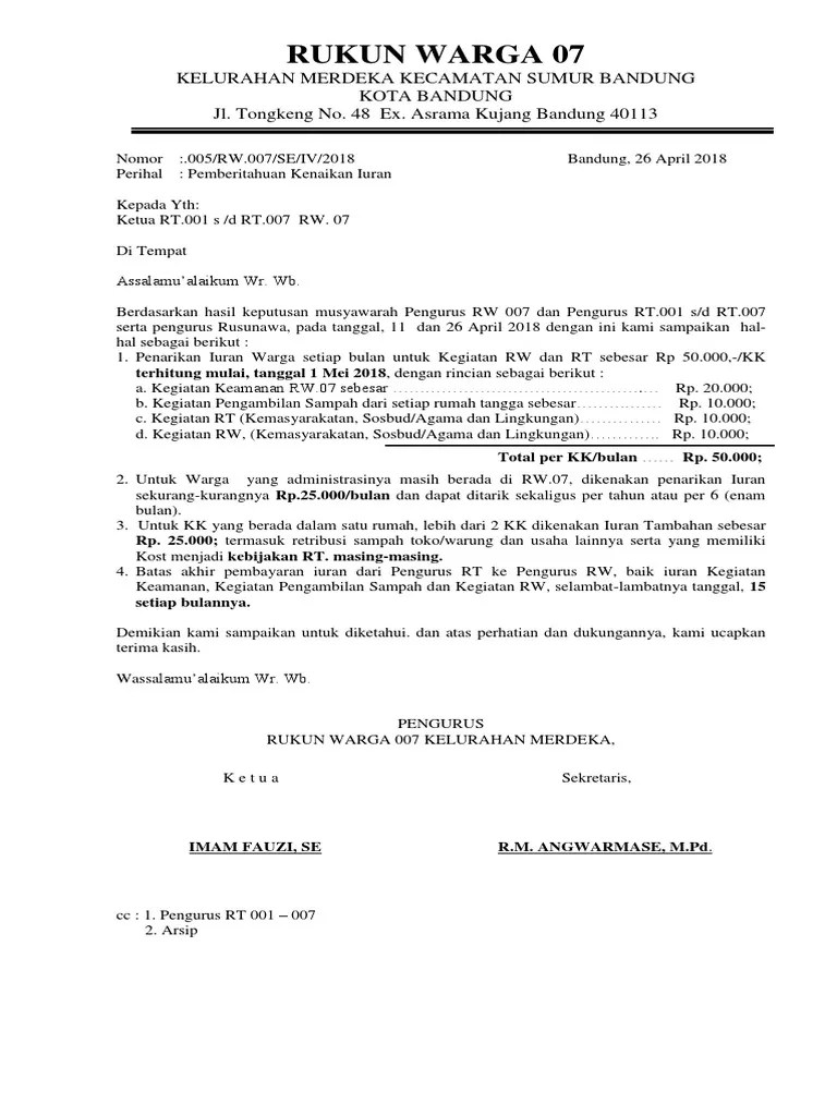 20 Contoh Surat Edaran Kenaikan Iuran Rt