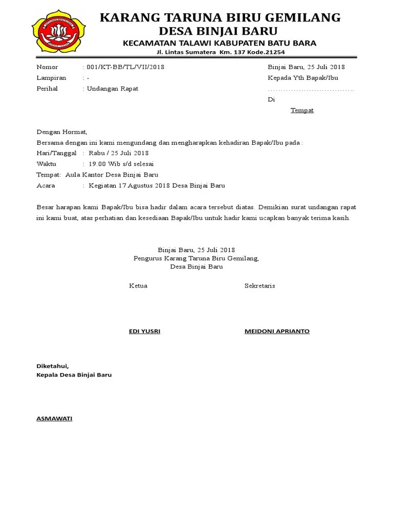 Contoh Surat Undangan Karang Taruna Acara 17 Agustus