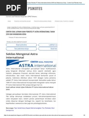 Contoh Soal Dan Jawaban Psikotes Astra - Kumpulan Contoh Surat dan Soal  Terlengkap