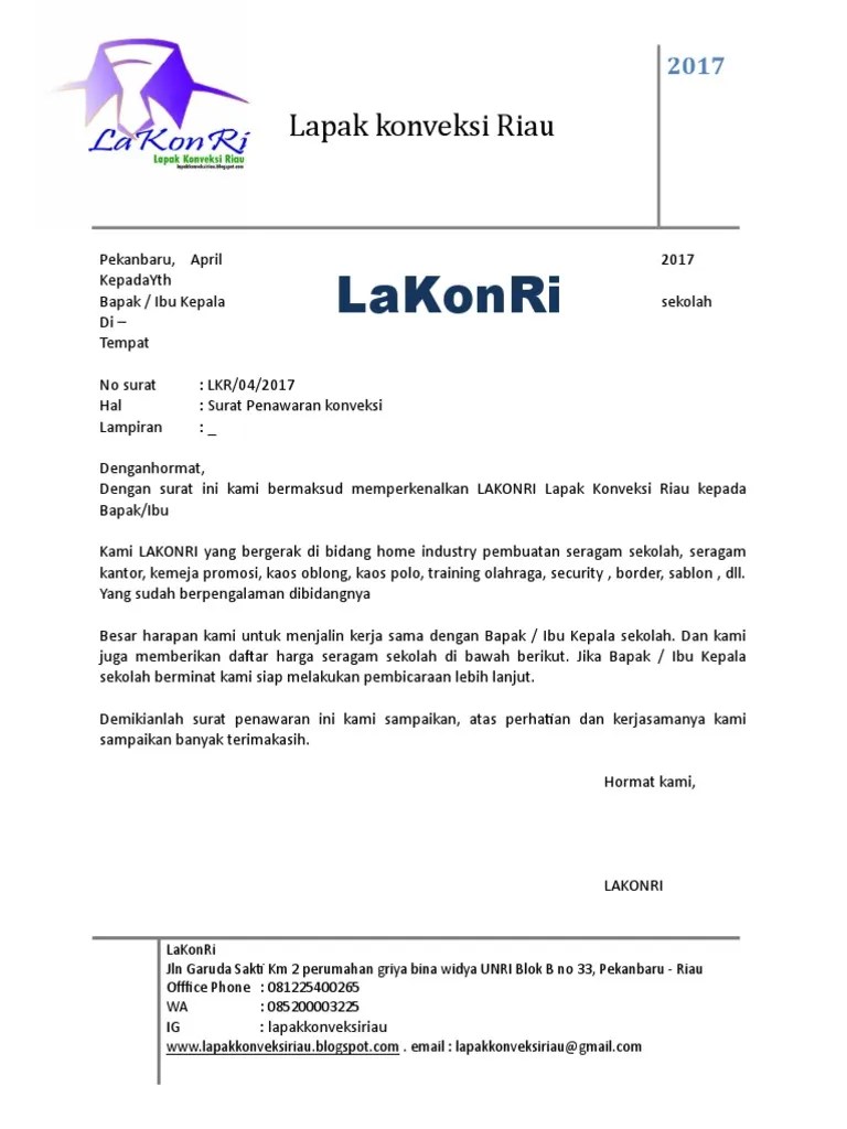 Contoh Surat Penawaran Barang Seragam Sekolah -  MUARSTUDENTSREPRESENTATIVECOUNCIL