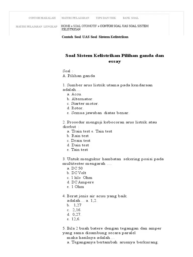 Soal Dan Jawaban Sistem Kelistrikan Mobil - Kumpulan Contoh Surat dan Soal  Terlengkap