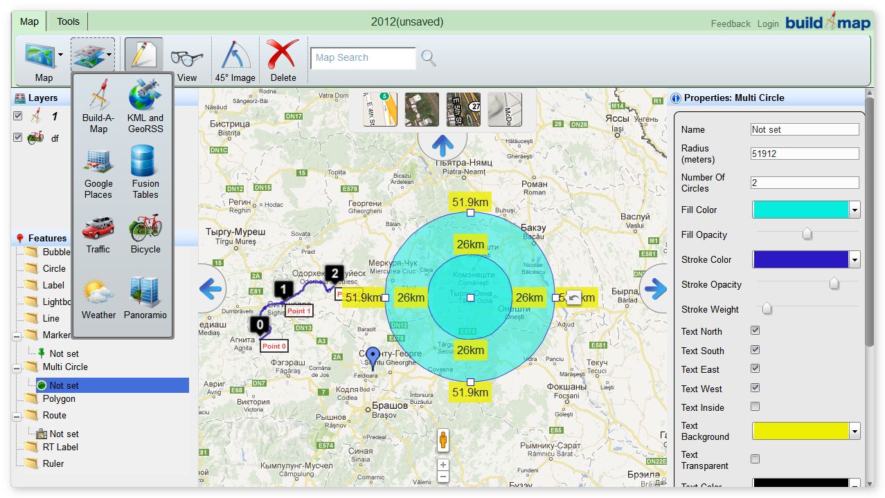 нарисовать дорогу на карте