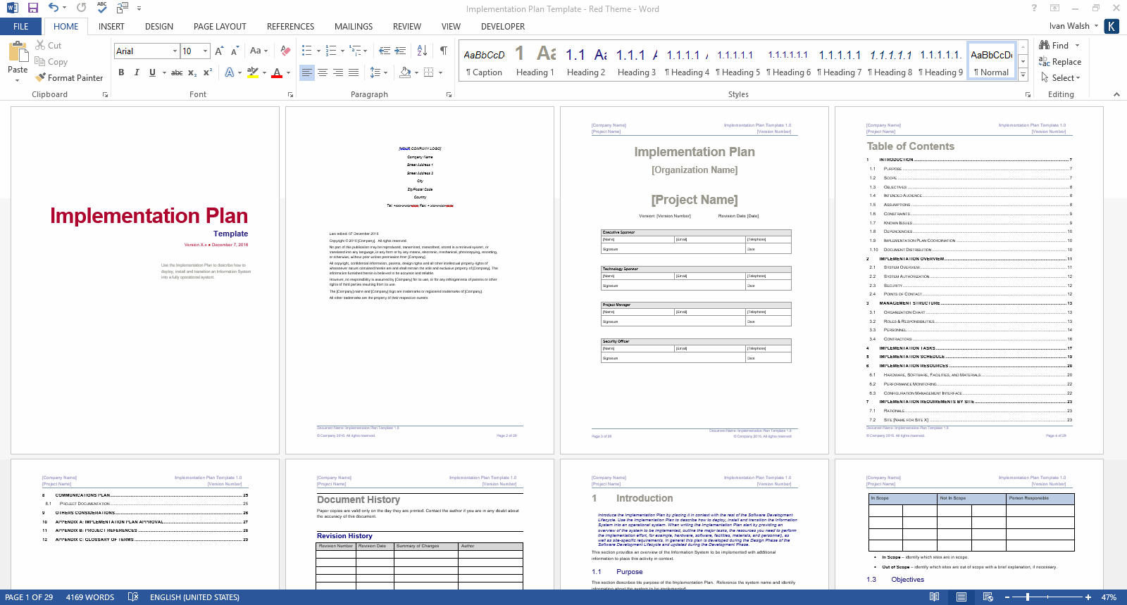 Implementation Plan Template (MS Word) Templates, Forms, Checklists for MS Office and Apple iWork