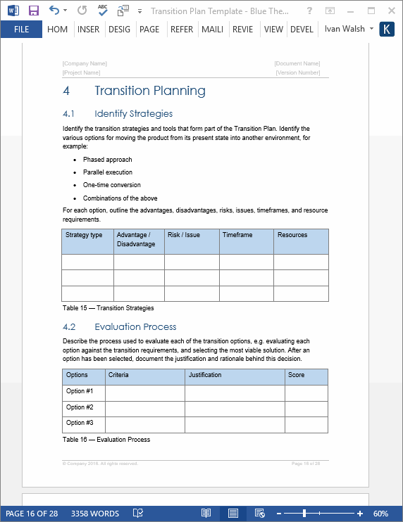 Transition Plan Template (MS Word + Excels) Templates, Forms, Checklists for MS Office and