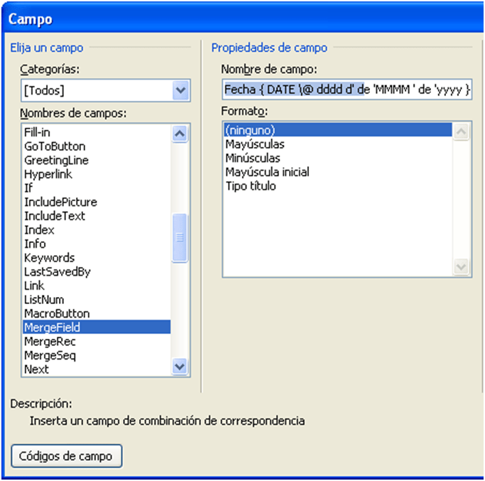correspondencia (formatos de campo) « Código