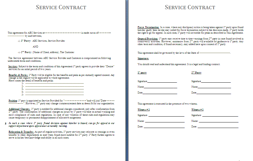 Service Agreement Template Free Printable Documents