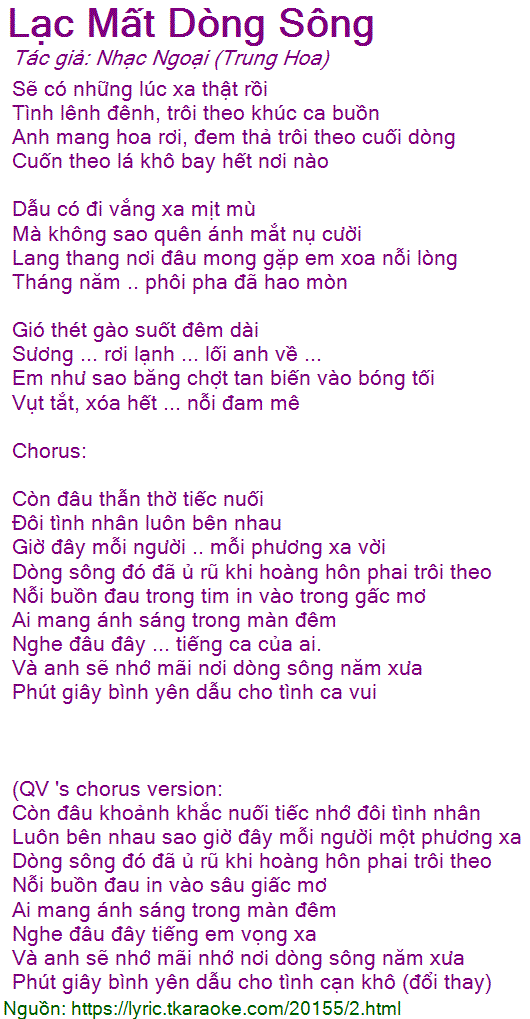 Loi bai hat Lac Mat Dong Song (Nhac Ngoai (Trung Hoa))[Co