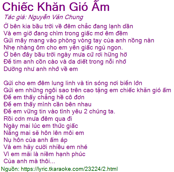 Loi bai hat Chiec Khan Gio Am (Nguyen Van Chung) [co nhac