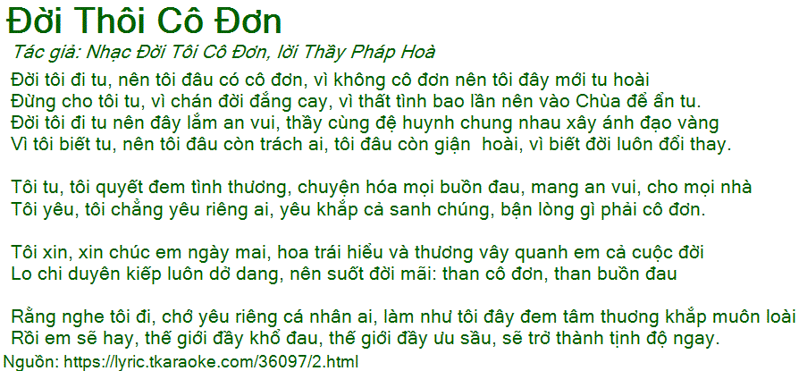 Loi bai hat Doi Thoi Co Don (Nhac Doi Toi Co Don, loi Thay