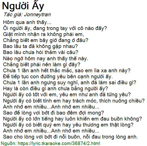 Lời bài hát Người Ấy (Jonneytran) [có nhạc nghe]
