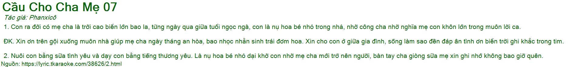 Lời bài hát Cầu Cho Cha Mẹ 07 (Phanxicô)