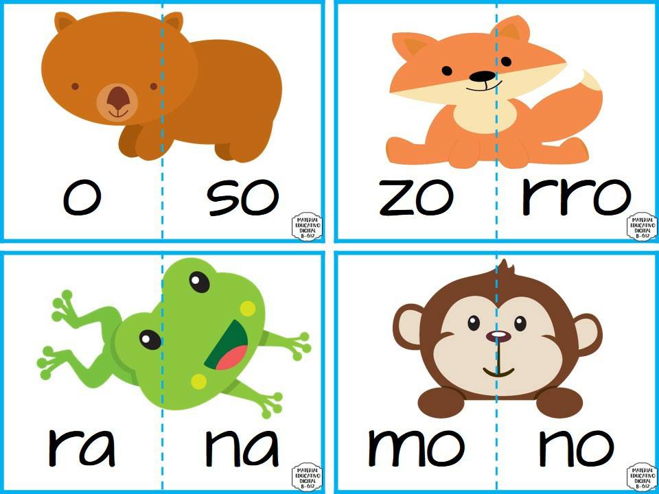 Geniales tarjetas de animales divididas por sílabas para