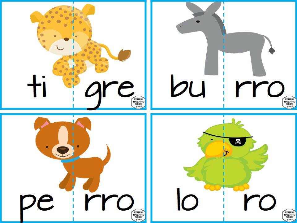 Geniales tarjetas de animales divididas por sílabas para