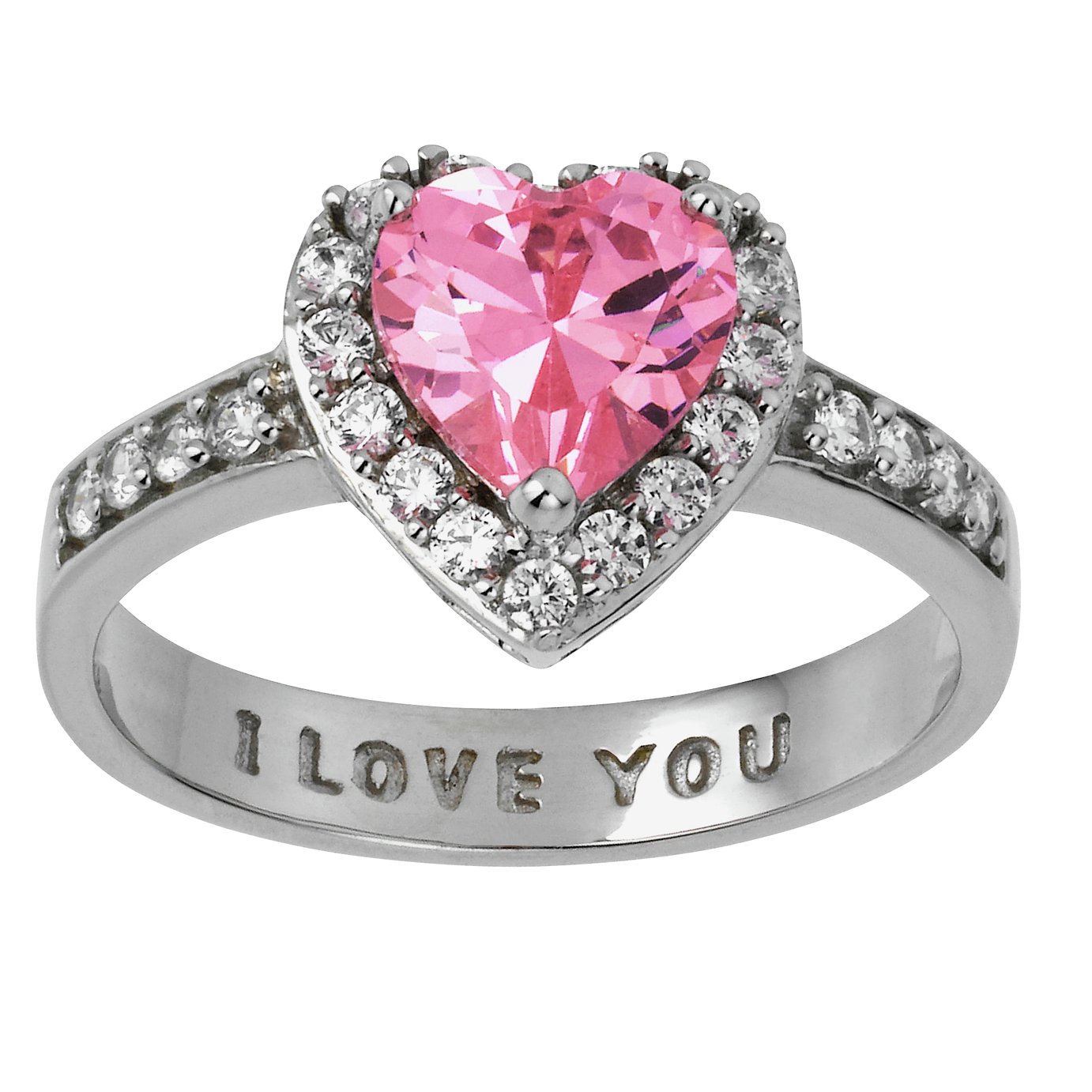 Buy Sterling Silver Pink Cubic Zirconia 'I Love You' Ring at Argos.co