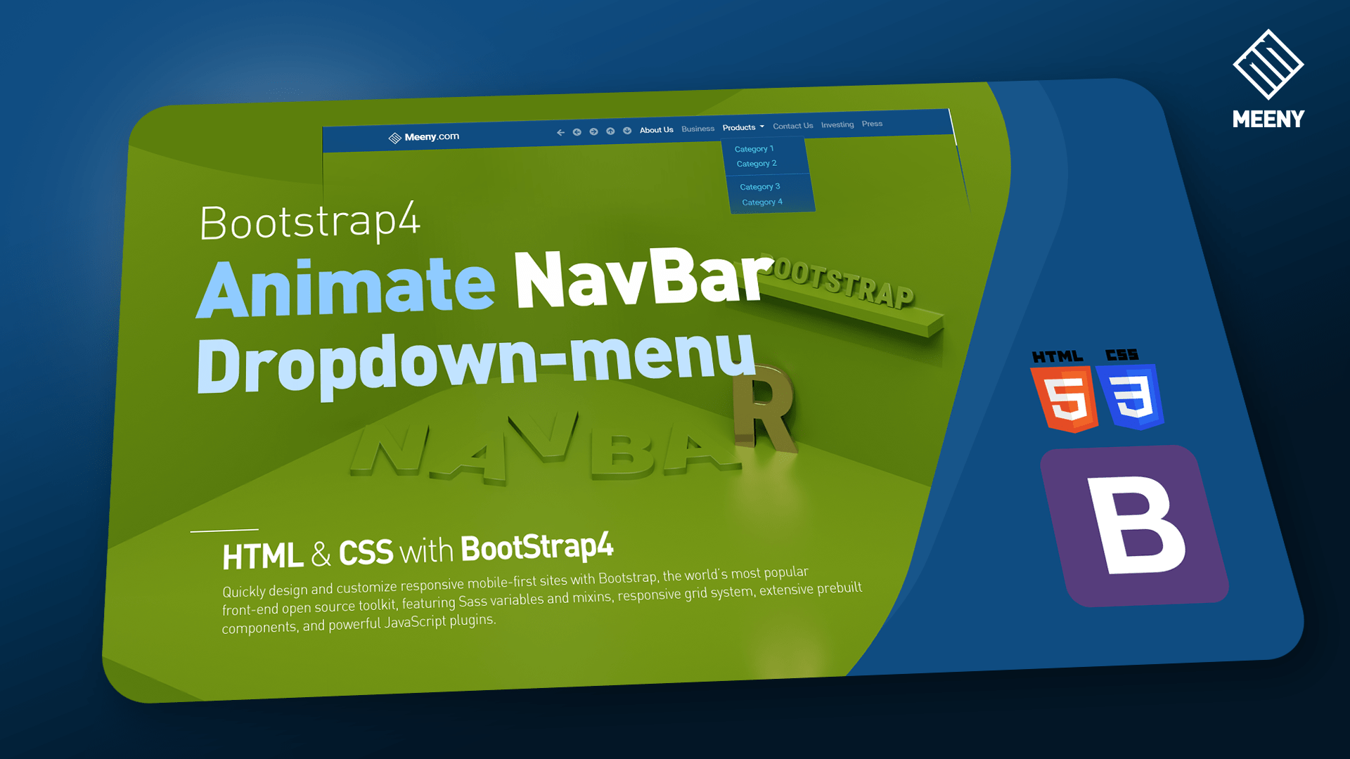 Animate NavBar Dropdown Menu Bootstrap4 Meeny