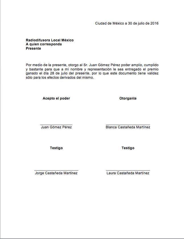 Carta Poder > Formatos y Ejemplos Mil Formatos