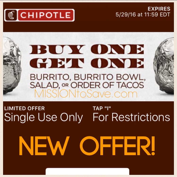 *HOT* Rare Chipotle Coupon for Buy One, Get One Free (Text