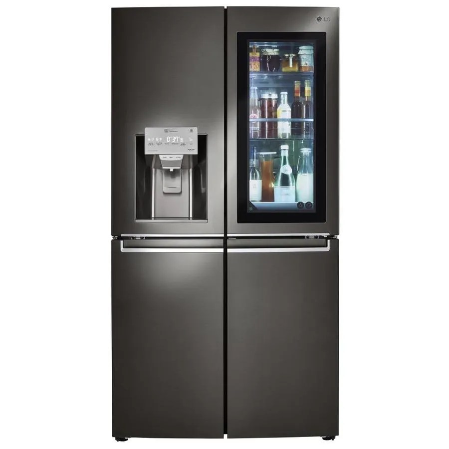 Lg Touchscreen Smart Wi Fi Enabled 29 7 Cu Ft 4 Door French Refrigerator With Ice Maker And Within Fingerprint Resistant Black Stainless Steel Energy Star In The Refrigerators Department At Lowes Com