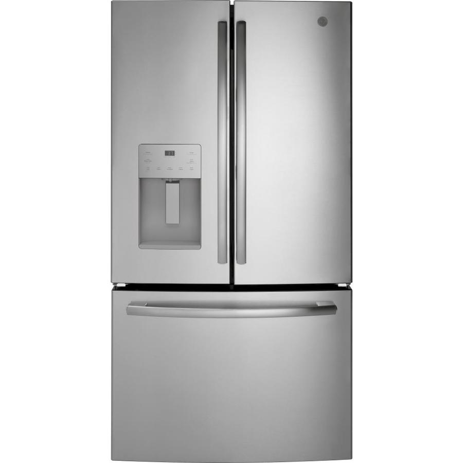 Ge 25 6 Cu Ft French Door Refrigerator With Ice Maker Stainless Steel Energy Star In The Refrigerators Department At Lowes Com