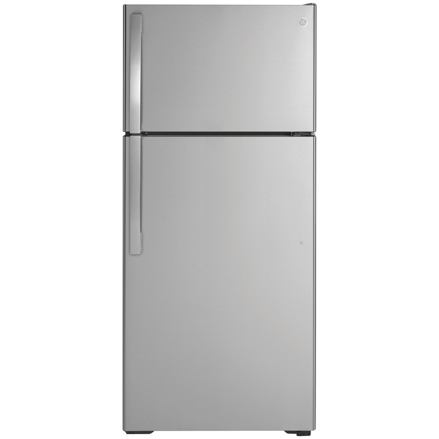 Ge 16 6 Cu Ft Top Freezer Refrigerator Stainless Steel In The Refrigerators Department At Lowes Com
