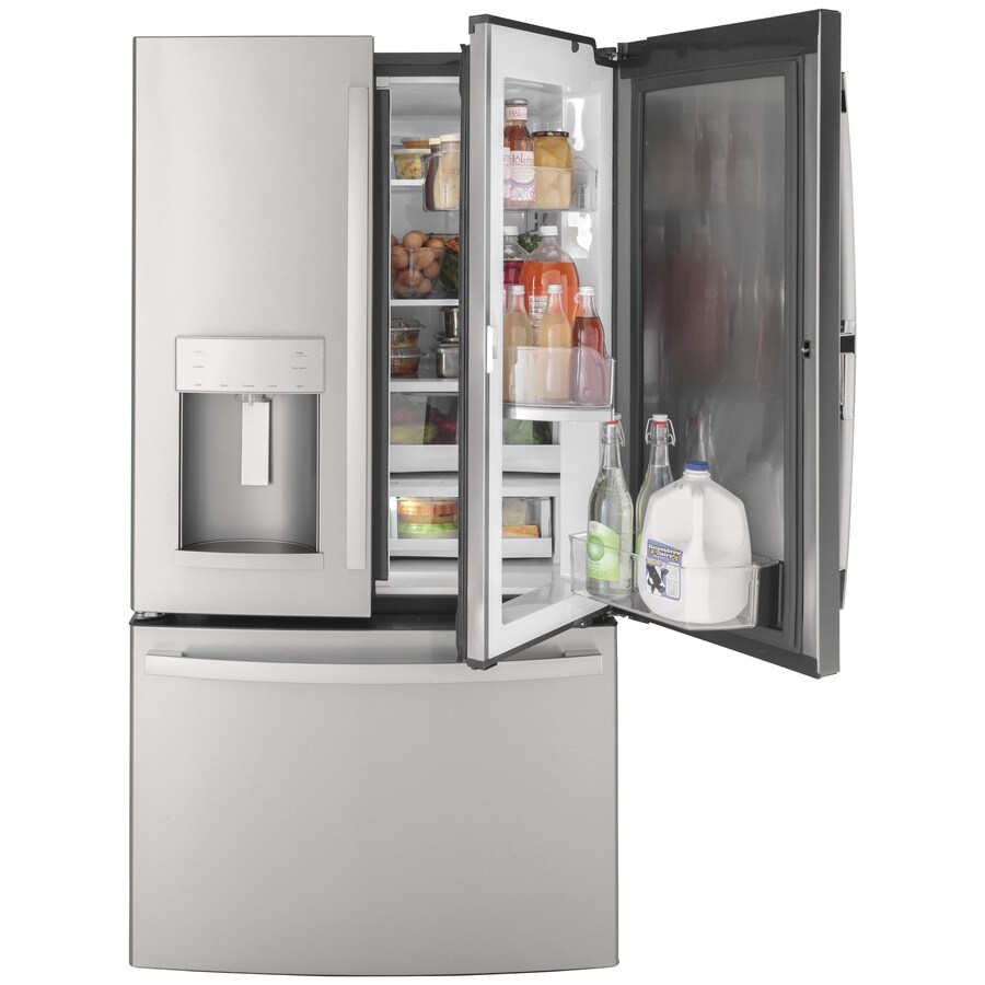 Ge 27 8 Cu Ft French Door Refrigerator With Ice Maker And Within Fingerprint Resistant Stainless Steel In The Refrigerators Department At Lowes Com