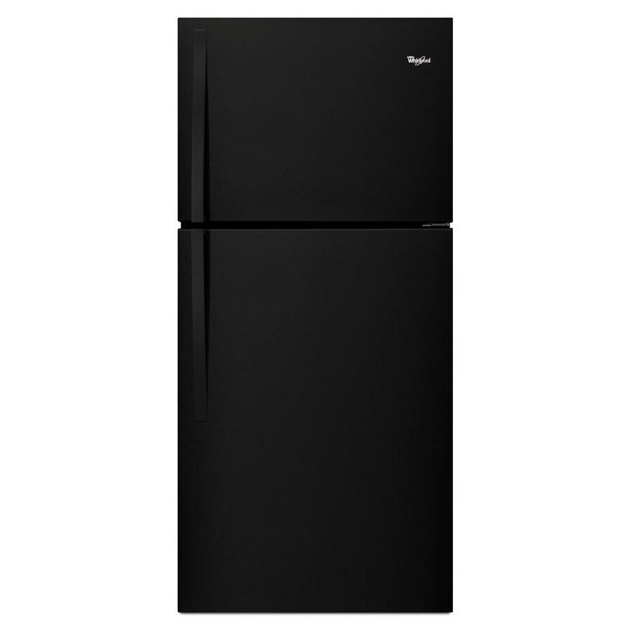 Whirlpool 19 2 Cu Ft Energy Star Top Freezer Refrigerator With Led Interior Lighting And Optional Ice Maker Kit Black In The Refrigerators Department At Lowes Com