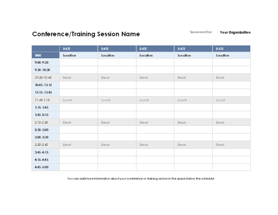 Fiveday Event Schedule Schedules Templates