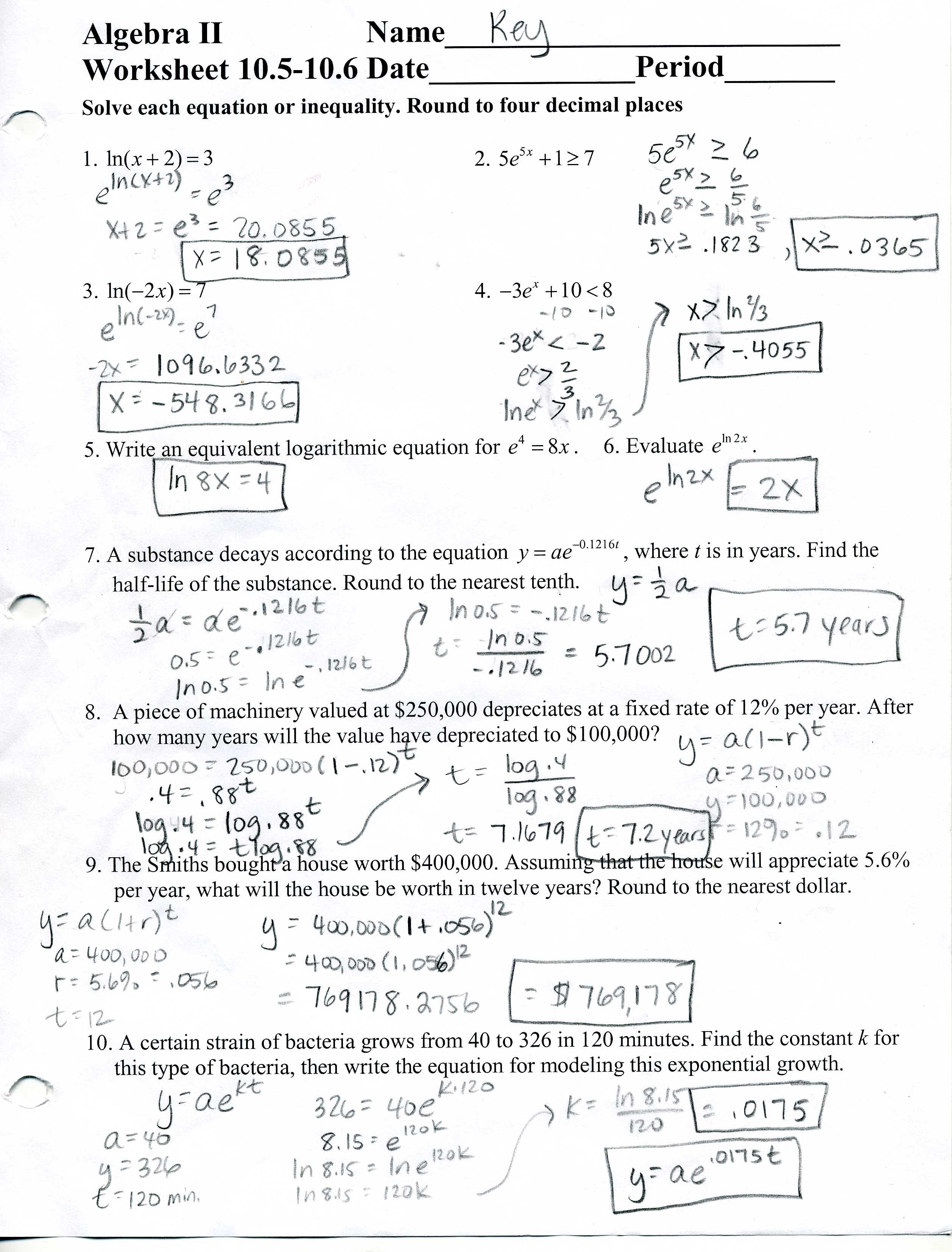 Prentice Hall Algebra 2 Answer Key Chapter 5 prentice