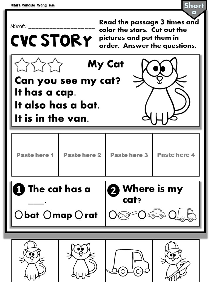 Phonics CVC worksheets story sequence Mrs Vanessa Wong