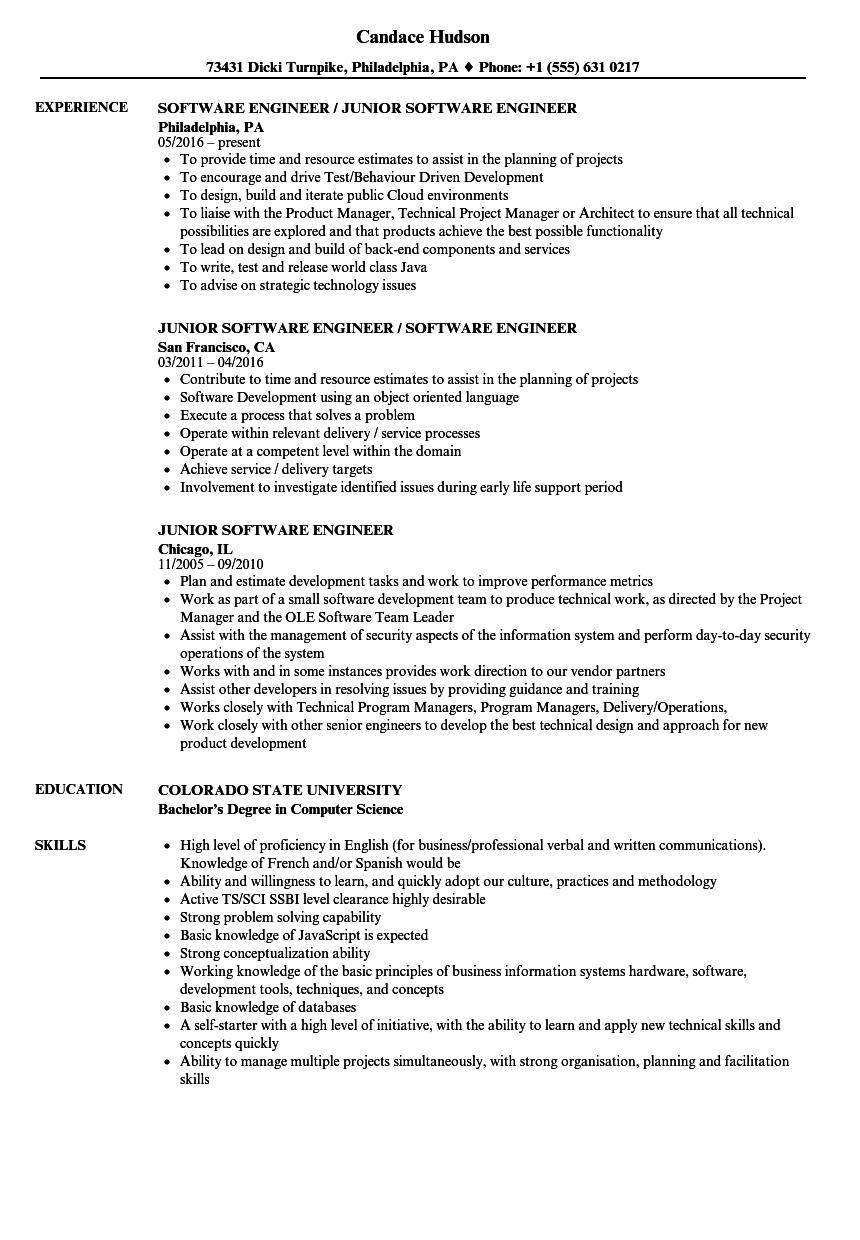 Junior Software Developer Resume Mt Home Arts