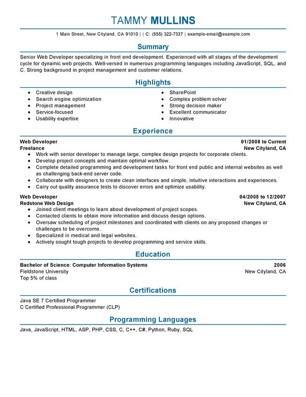 Junior Web Developer Resume Mt Home Arts