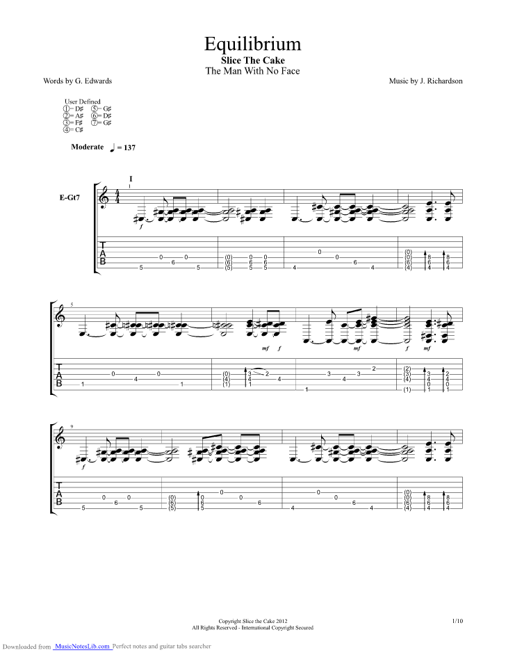 Equilibrium guitar pro tab by Slice The Cake