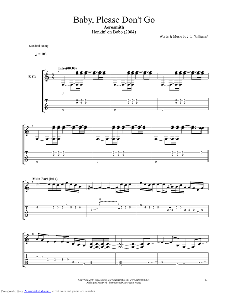 Baby Please Dont Go guitar pro tab by Aerosmith
