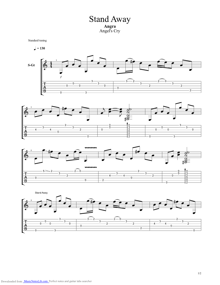Stand Away Intro guitar pro tab by Angra