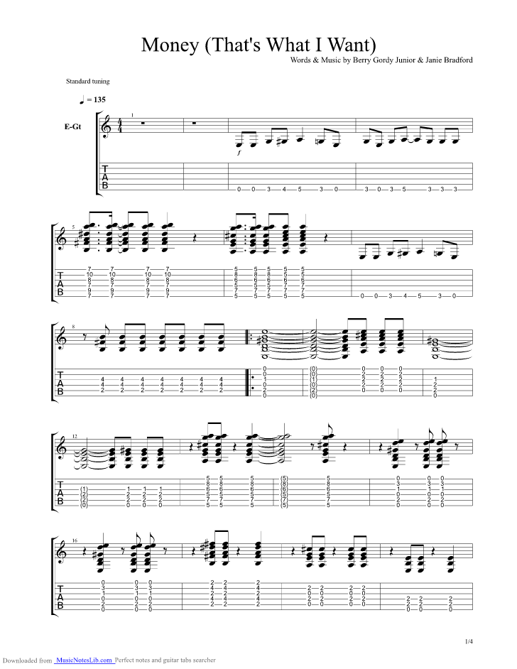 Money That s What I Want guitar pro tab by Beatles